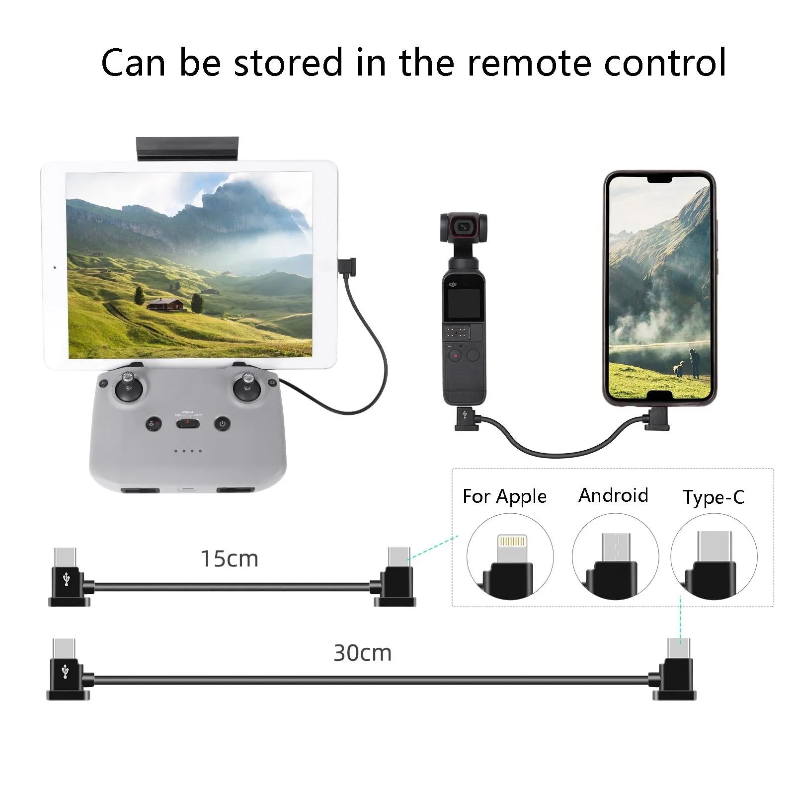 15cm Type c to 8 Pin Cable for Dji Mavic Air 2s / Fpv Flight Glasses V2 / Mini 2 / Pocket 2 Mobile Devices