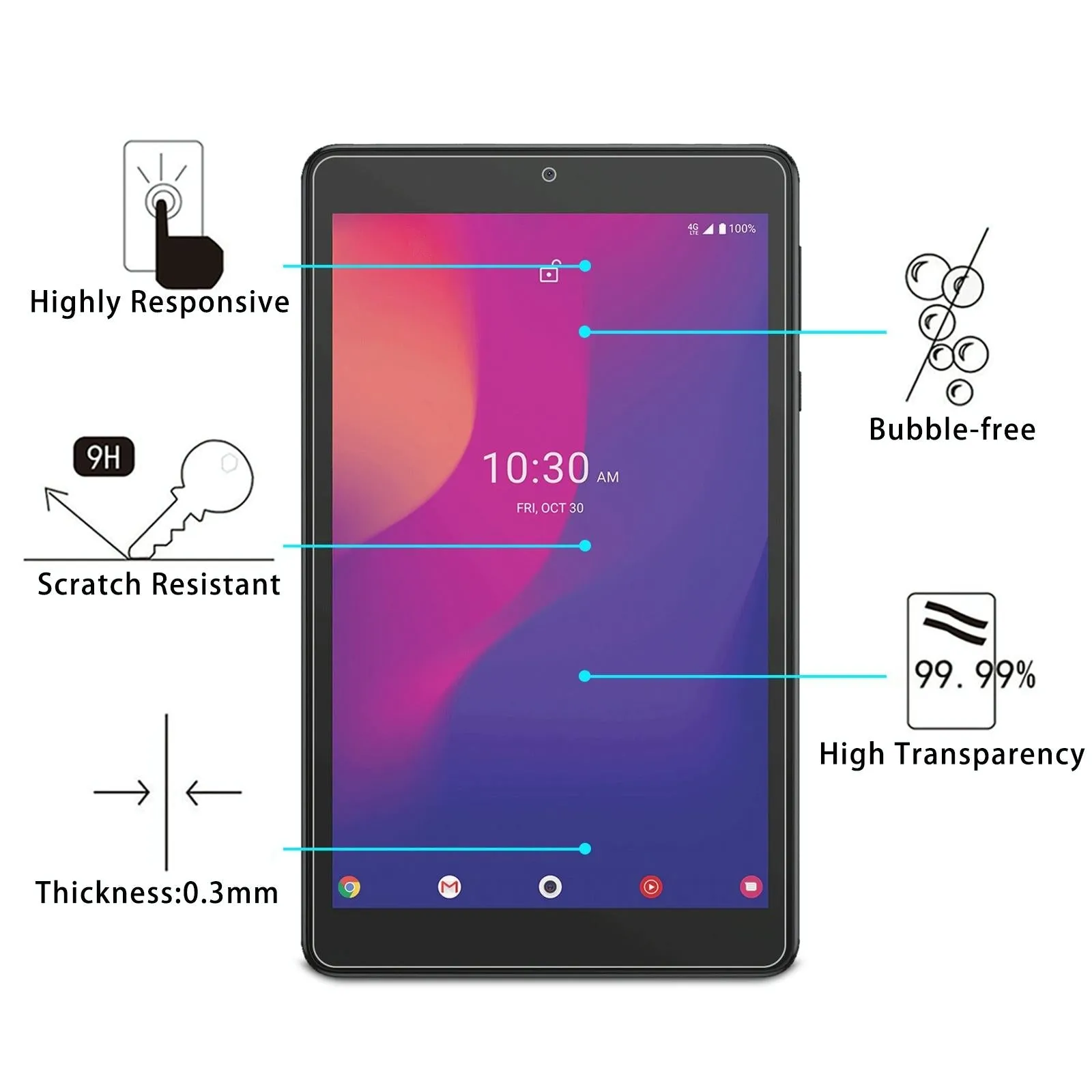 2-Pack Tempered Glass Film For Alcatel Joy Tab 2 / 3T 8.0 - 9H 2.5D Explosion-Proof