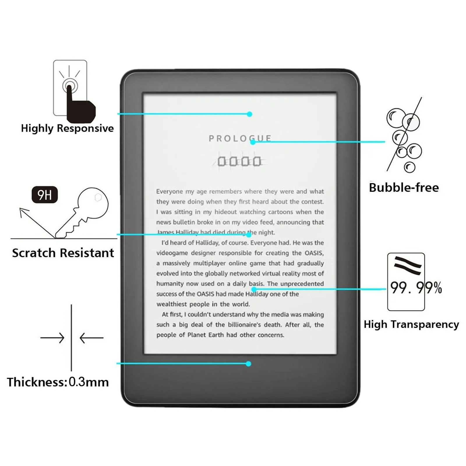 2-Pack Tempered Glass Film For Amazon Kindle 2019 - 9H 2.5D Explosion-Proof