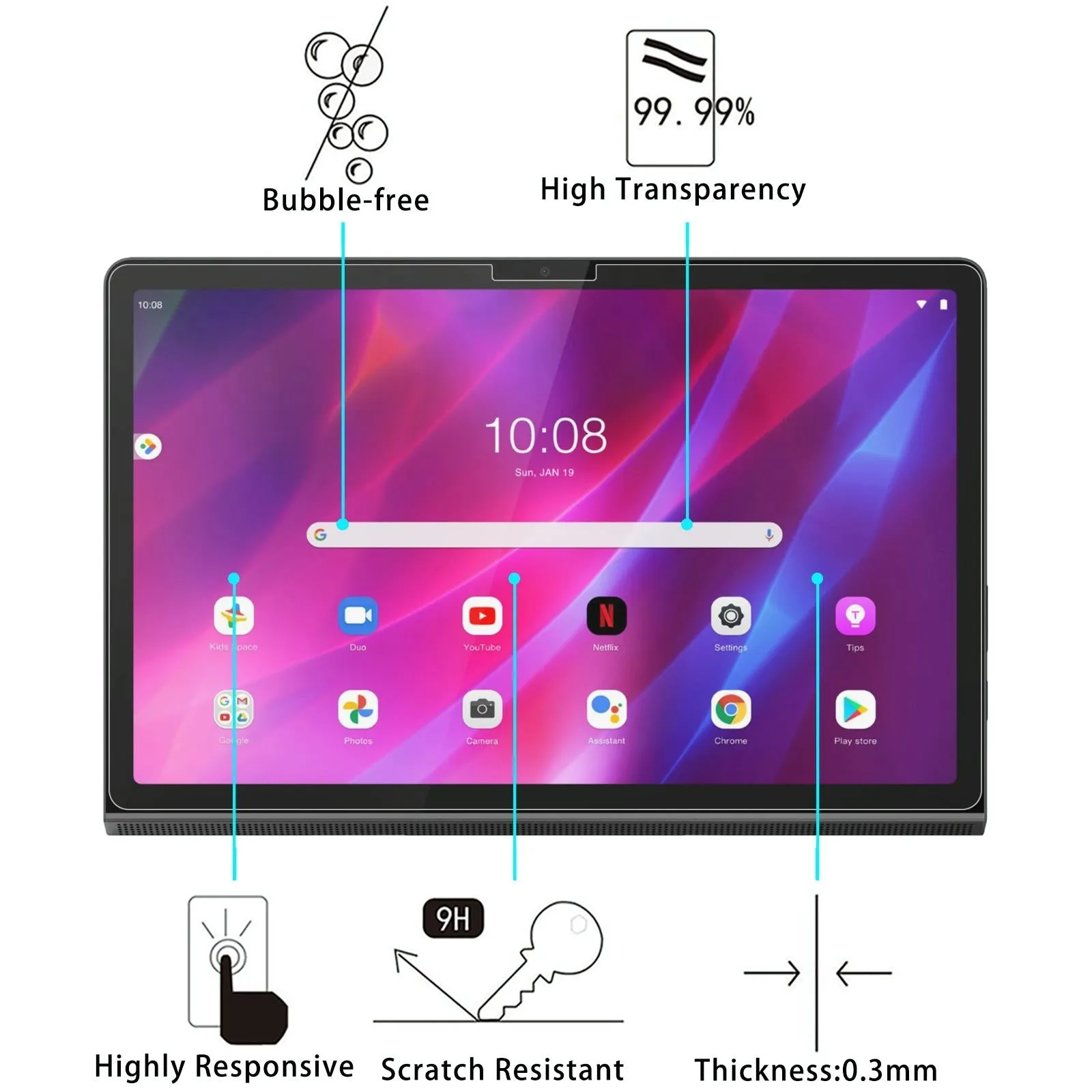 2-Pack Tempered Glass Film For Lenovo Yoga Tab 11 - 9H 2.5D Explosion-Proof