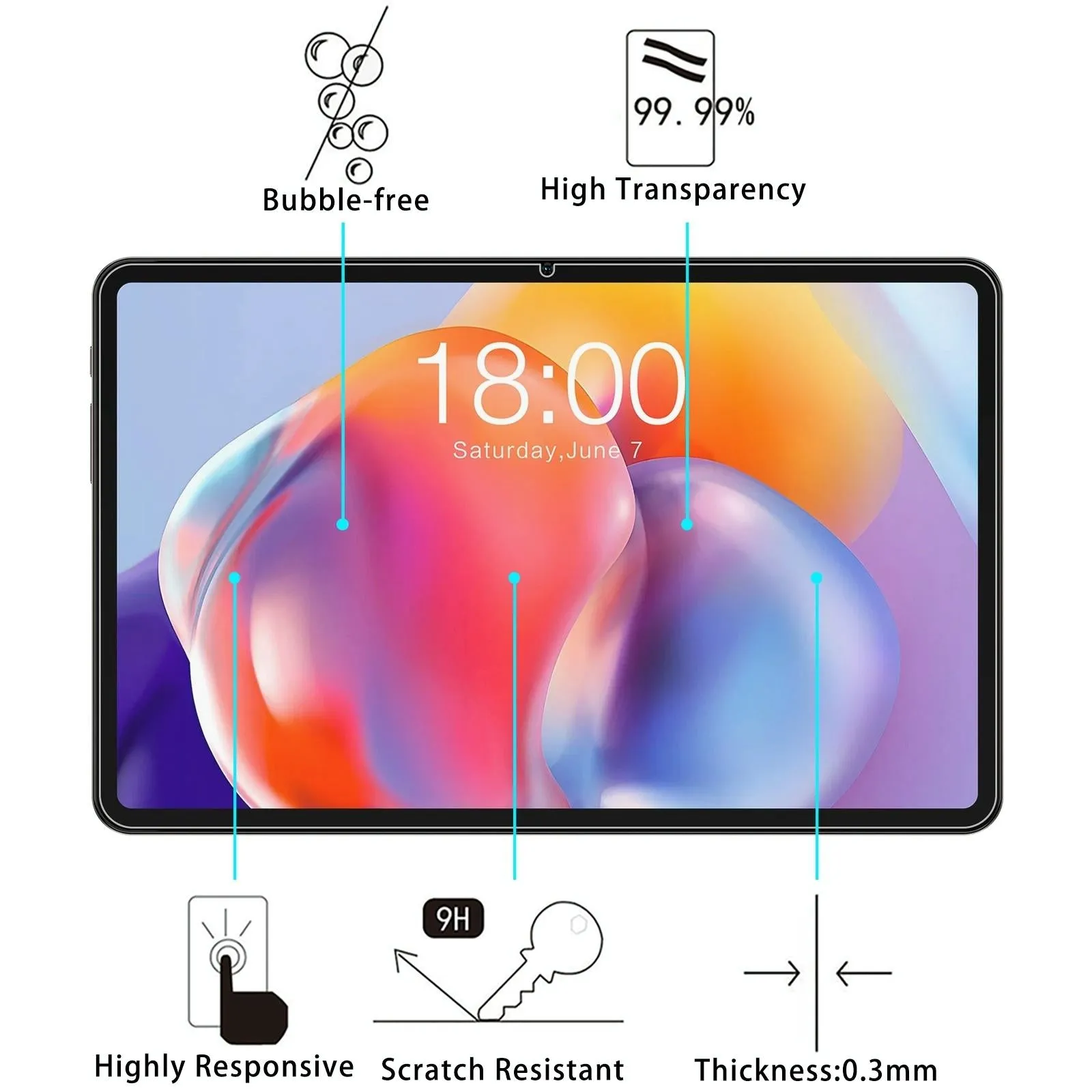 2-Pack Tempered Glass Film For Teclast T40S - 9H 0.3Mm Explosion-Proof