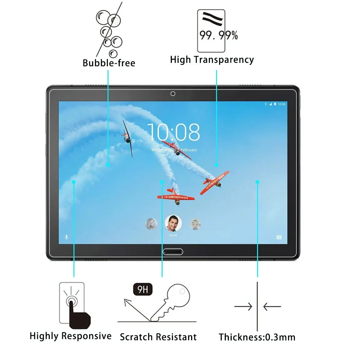 2-Pack Tempered Glass For Lenovo Tab P10 X705M - 9H 0.3Mm Explosion-Proof Film