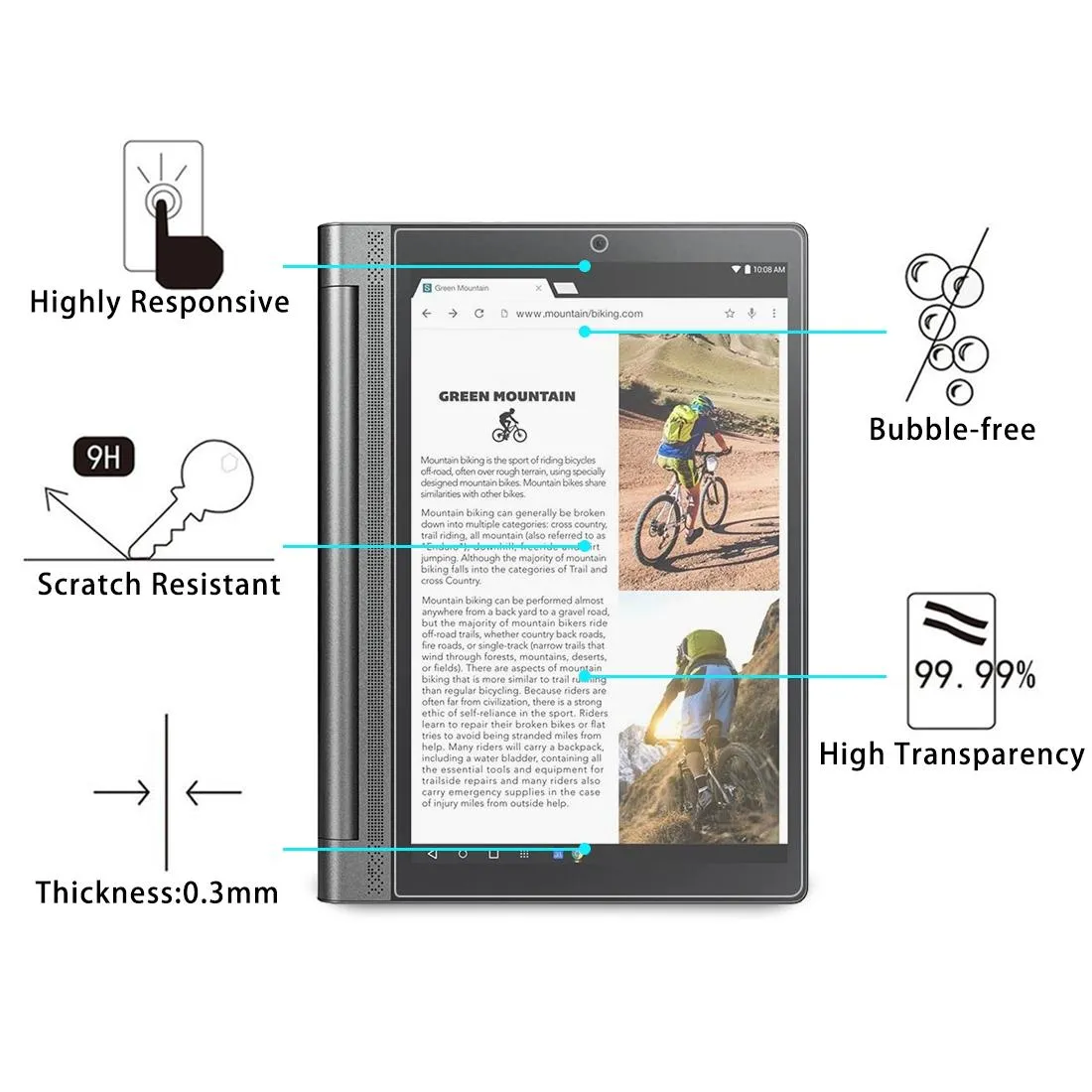 2-Pack Tempered Glass For Lenovo Yoga Tab3 Pro-X90Y 10.1 - 9H Explosion-Proof Film