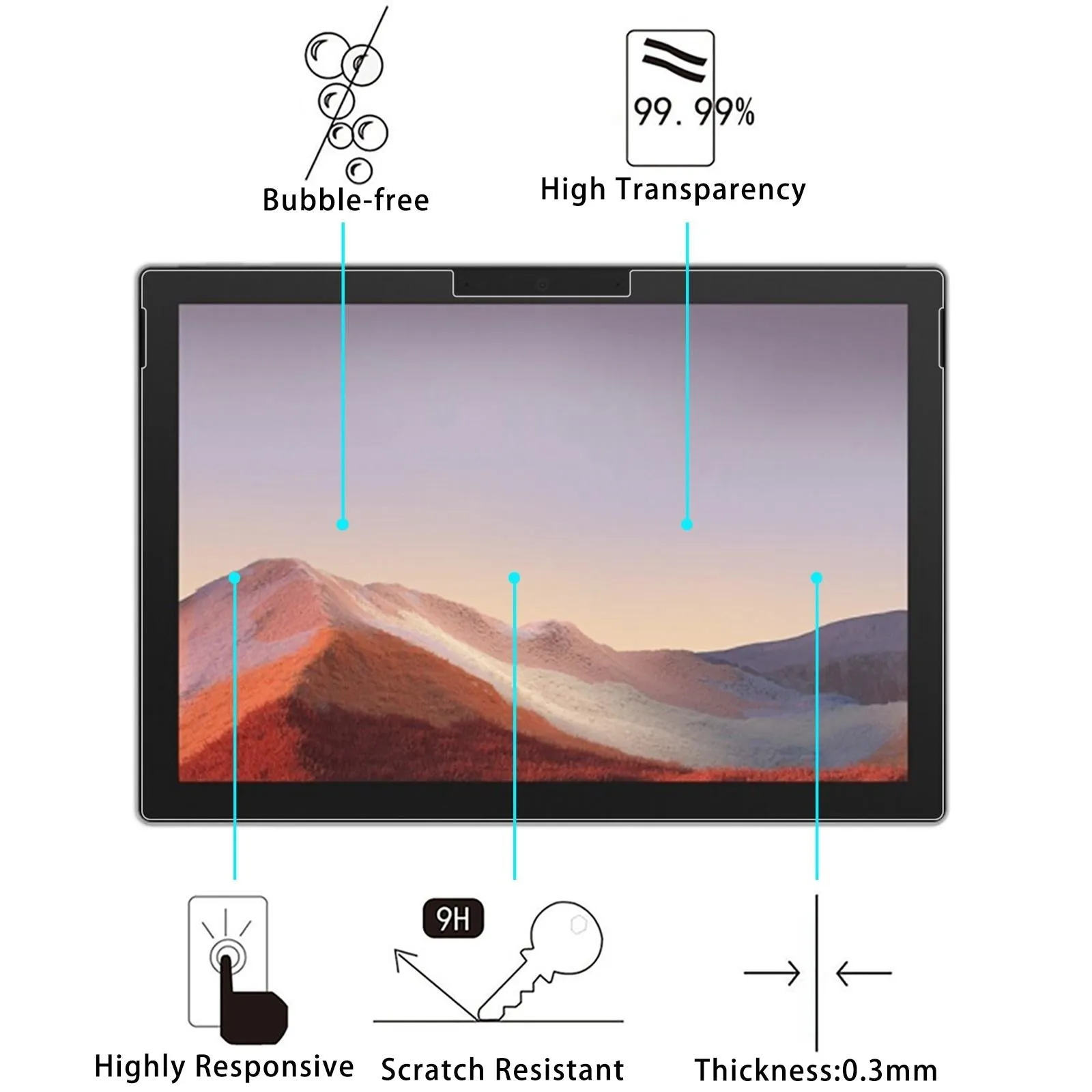 2 Pcs 9H Tempered Glass Film For Microsoft Surface Pro 8 / Pro X Tablet