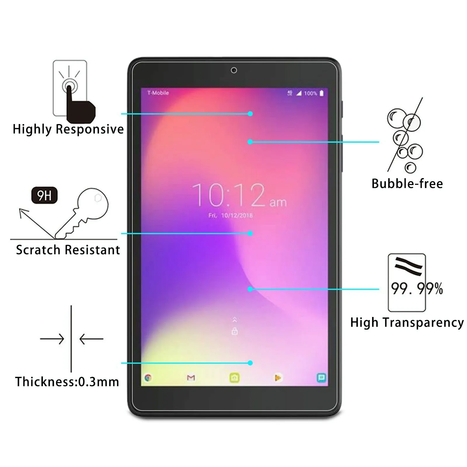 25-Pack Tempered Glass Film For Alcatel 3T 8 Tablet - 9H 2.5D Explosion-Proof