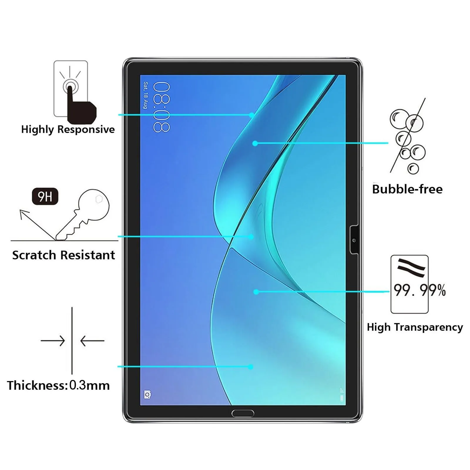 25-Pack Tempered Glass Film For Huawei Mediapad M5 10 Pro - 9H 2.5D Explosion-Proof