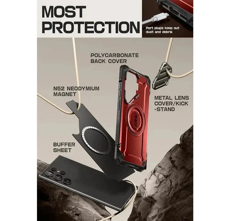 For Samsung Galaxy S24 Ultra 6.8 Inch Ub Mag Xt Full Body Rugged Case with Camera Cover & Built-in Kickstand