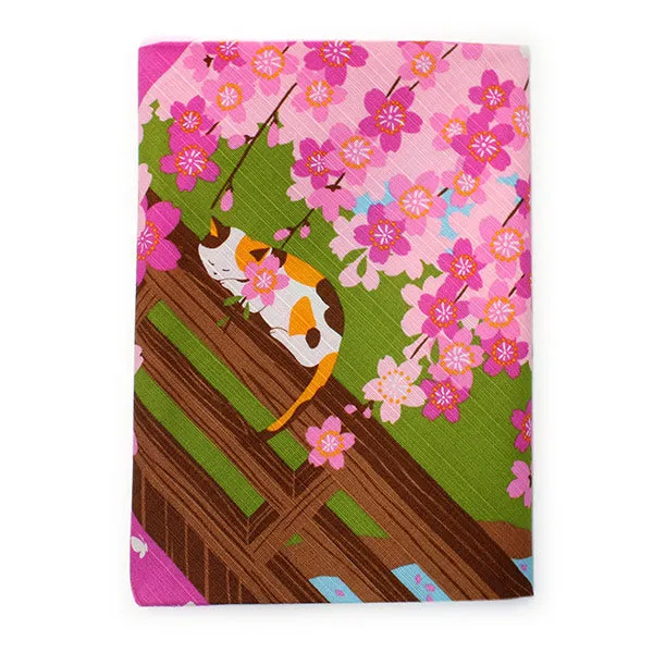 Furoshiki, Japanese Traditional Handkerchief Wrapping Cloth - Small, Calico Cat Mike Hanami Sakura Cherry blossoms