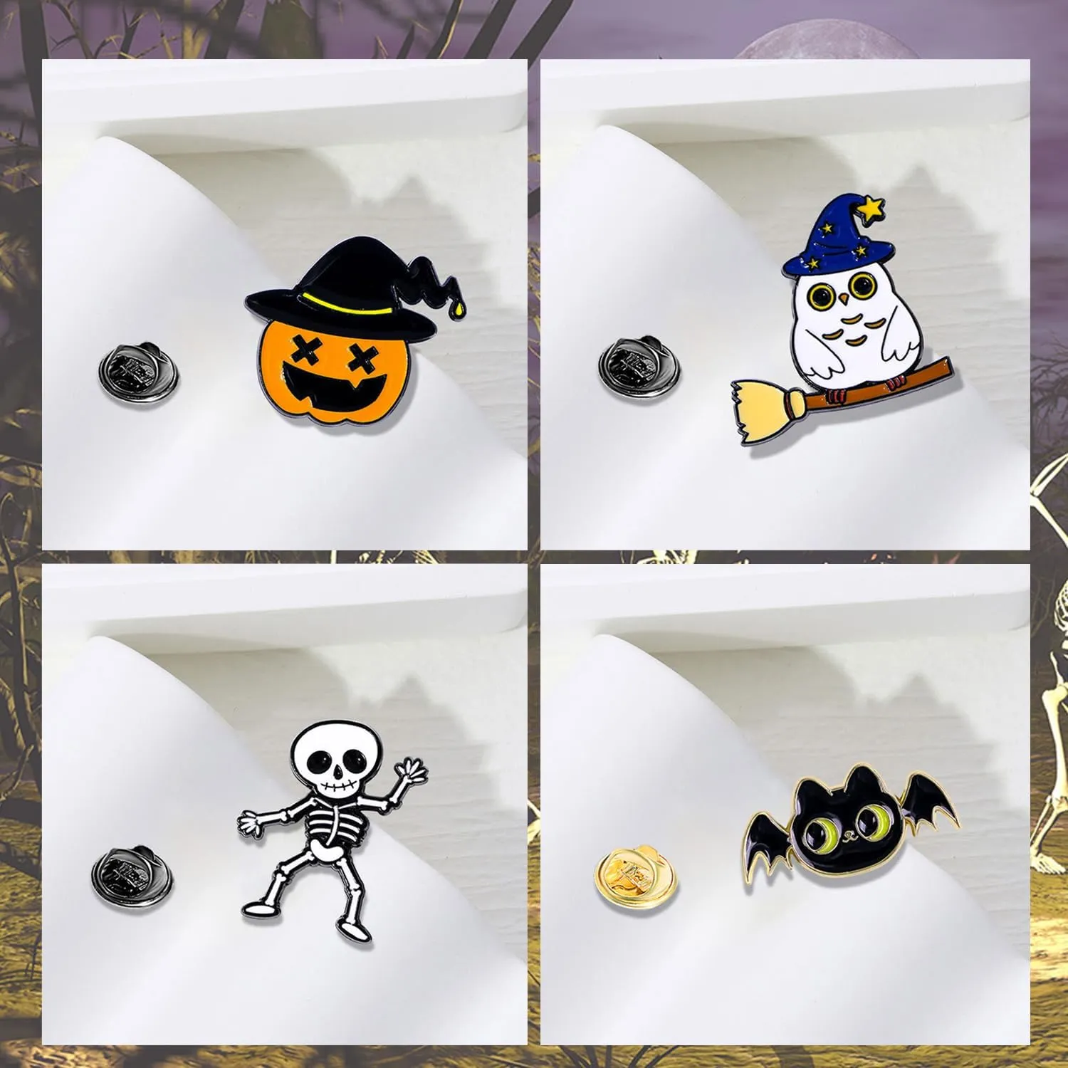 Harlermoon Cute Cartoon Brooch Pins Halloween Brooch Backpack Pins Skull Ghost Decorative Pins for Halloween Christmas Clothes Bags Hats DIY