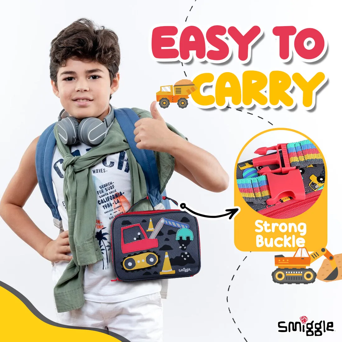 Smiggle Glide Teeny Tiny Square Lunchbox (Bag) Grey, 3Y 