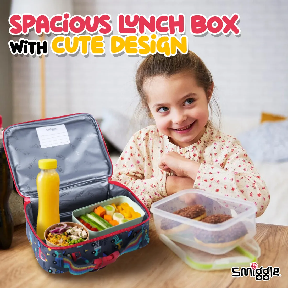 Smiggle Glide Teeny Tiny Square Lunchbox (Bag) Grey, 3Y 