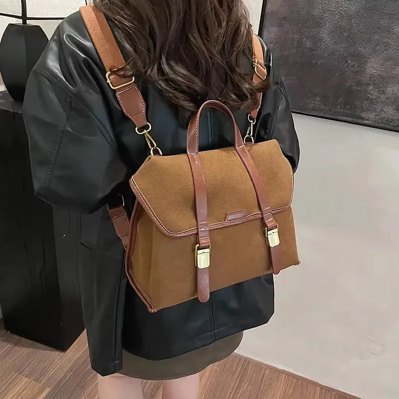 TAVIMART  -  New Autumn Winter Retro NUBUCK Backpack Women Fashion PU Leather Solid College Student Bags Korean Travel Backpacks Lady