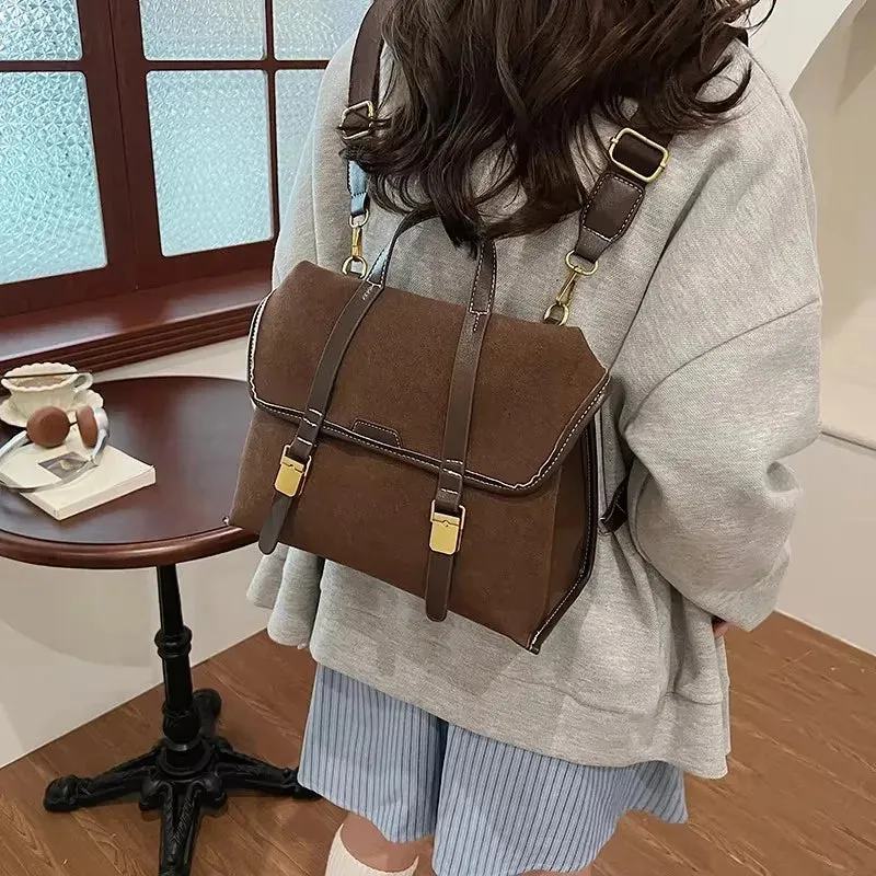 TAVIMART  -  New Autumn Winter Retro NUBUCK Backpack Women Fashion PU Leather Solid College Student Bags Korean Travel Backpacks Lady